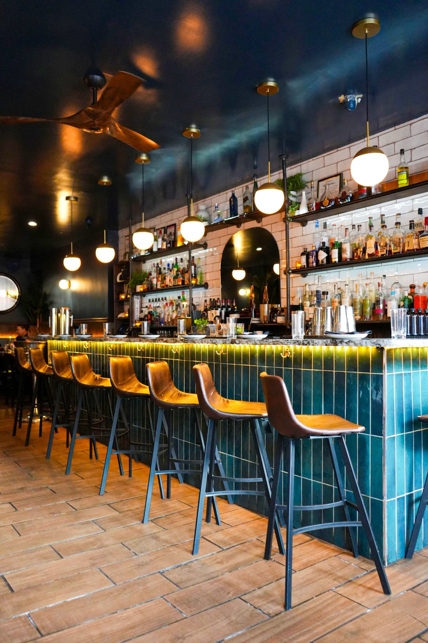 The dining room and bar at Siren prepared for a corporate gathering