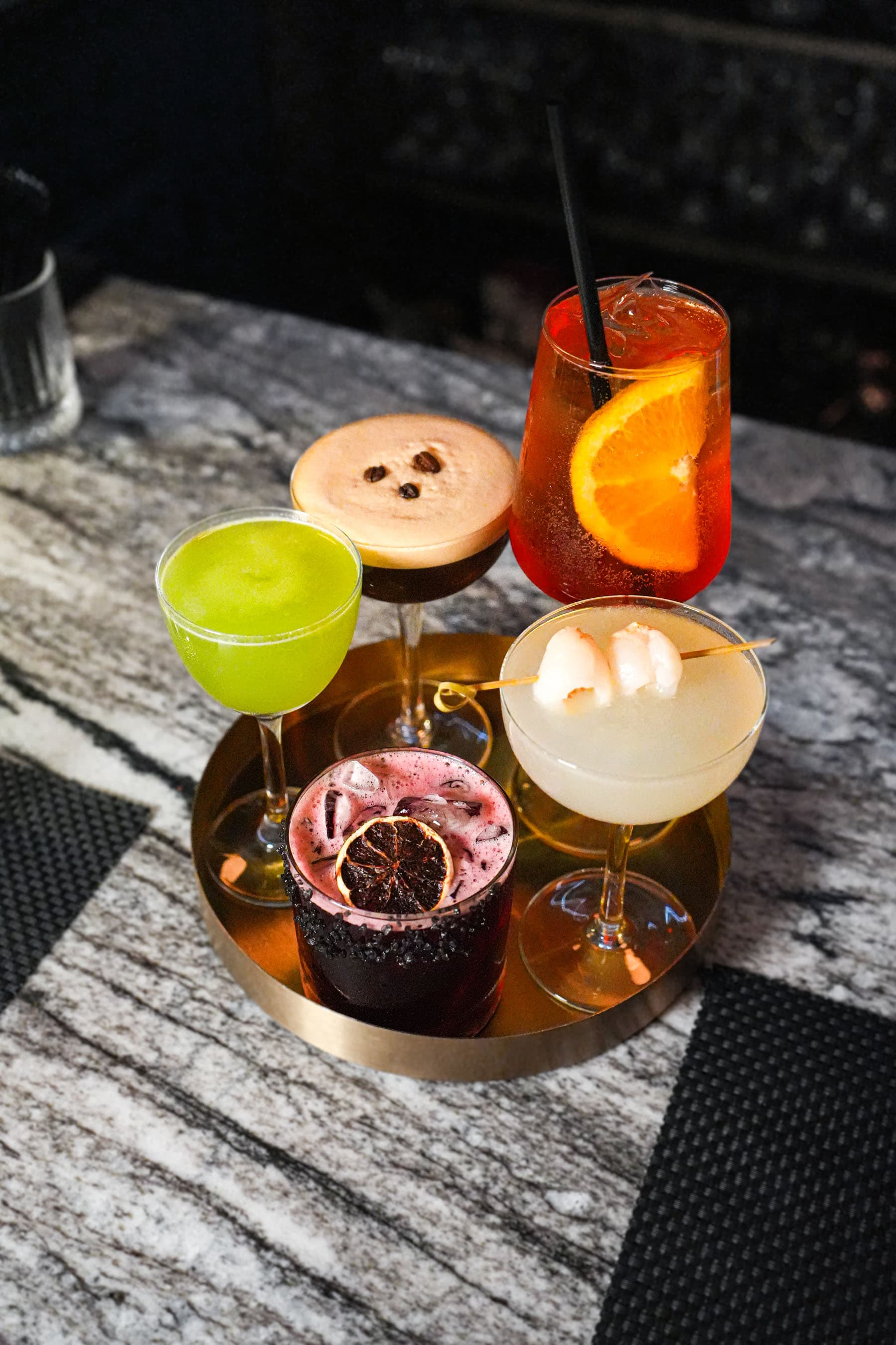A selection of Siren cocktails arranged for a private event