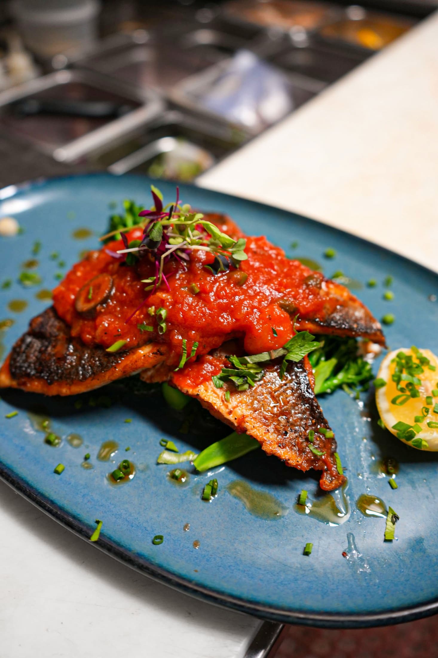 Mediterranean branzino served at Siren