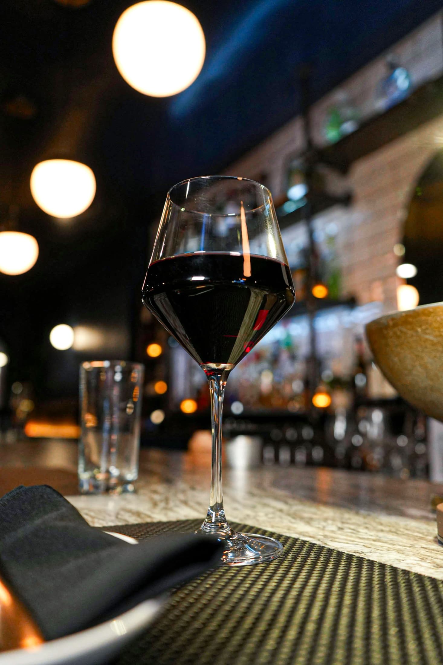 A glass of red wine at Siren